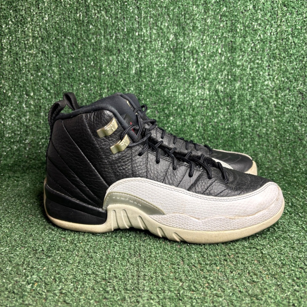 Jordan 12 Retro Playoffs Leather Basketball Sneaker Black White Womens 7(5.5Y)